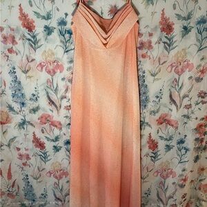 Vintage Onyx Nite Orange Pink Maxi Slip Dress Cocktail